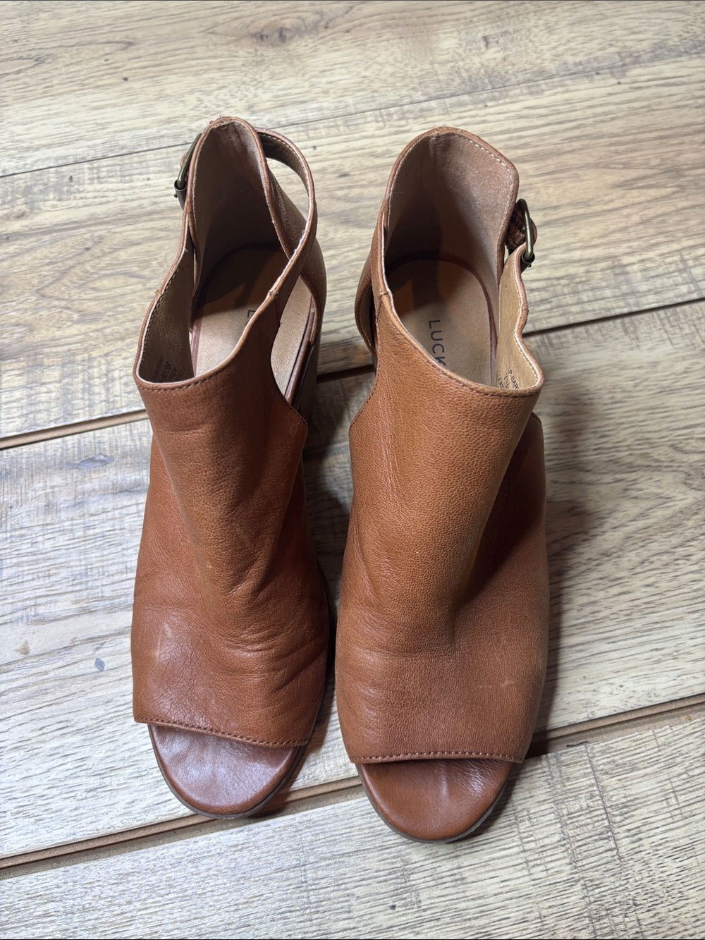 Lucky Brand Women's Brown Leather Peep-Toe Ankle Booties Size 7.5